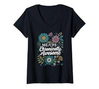 Women's ME/CFS Chronically Awesome Chronic Fatigue Awareness V-Neck T-Shirt