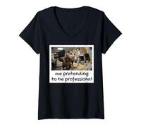 Women's Me Pretending to Be Professional Funny Opossum Meme V-Neck T-Shirt
