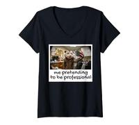 Women's Me Pretending to Be Professional Funny Opossum Meme V-Neck T-Shirt