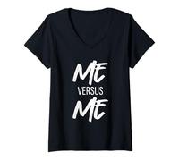 Womens Me vs Me Hustle Motivation Grow Get Stronger V-Neck T-Shirt