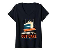 Women's Measure Twice Cut Cake Funny Blueprint Pastry Chef V-Neck T-Shirt