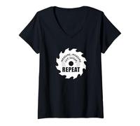 Women's Measure Twice Cut Once Funny Carpenter Humor V-Neck T-Shirt