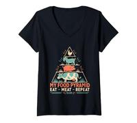 Women's Meat Eater My Food Pyramid EAT Meat Repeat Carnivore V-Neck T-Shirt