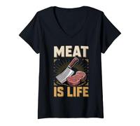 Women's Meat is Life Butcher Meat Cutter Butchery BBQ V-Neck T-Shirt