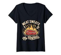 Women's Meat Sweats No Regrets T-Shirt Steak Bacon Pork Lovers V-Neck T-Shirt