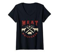 Women's Meat Whisperer - BBQ Backyard Pitmaster Grilling Chef V-Neck T-Shirt