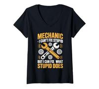 Womens Mechanic I Can't Fix Stupid But I Can Fix What Stupid Does V-Neck T-Shirt