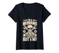 Womens Mechanic - Person Your Girl Calls When You Can’t Bust A Nut V-Neck T-Shirt