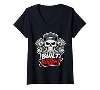Women's Mechanic Skull Built Not Bought Graphic V-Neck T-Shirt