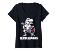 Womens Mechanics Model Dinosaur Car Enthusiasts Humor Mechanisaurus V-Neck T-Shirt