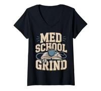 Women's Med School Grind Coffee Book Stethoscope Study V-Neck T-Shirt