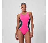 Speedo Womens Solid Splice Medalist Swimsuit Swimming Costume Margarita Pink/Anthracite Size 36" Approx UK 12