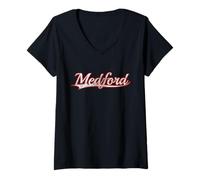 Women's Medford Oregon Rogue Valley Vintage Varsity Distressed V-Neck T-Shirt