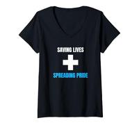 Women's Medic Saving Lives Spreading Pride Nurse Physician V-Neck T-Shirt
