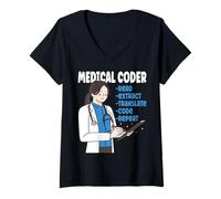 Womens Medical Coder American Flag Clinical Coder V-Neck T-Shirt