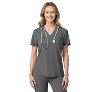 Women's Medical Scrubs Top, Women's Care Tunic and Work Clothing, Short Sleeve, V-Neck for Nurses, Dentists, Doctors, Students, Veterinarians (UK, Alpha, XL, Regular, Regular, Dark Grey)