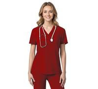 Women's Medical Scrubs Top, Women's Care Tunic and Work Clothing, Short Sleeve, V-Neck for Nurses, Dentists, Doctors, Students, Veterinarians (UK, Alpha, XXL, Regular, Regular, Wine)