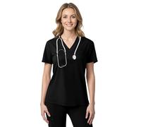 Women's Medical Scrubs Top, Women's Care Tunic and Work Clothing, Short Sleeve, V-Neck for Nurses, Dentists, Doctors, Students, Veterinarians (UK, Alpha, XXL, Regular, Regular, Black)