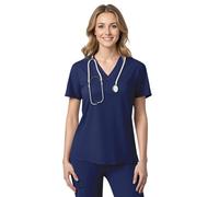 Women's Medical Scrubs Top, Women's Care Tunic and Work Clothing, Short Sleeve, V-Neck for Nurses, Dentists, Doctors, Students, Veterinarians (UK, Alpha, M, Regular, Regular, Dark Blue)