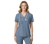 Women's Medical Scrubs Top, Women's Care Tunic and Work Clothing, Short Sleeve, V-Neck for Nurses, Dentists, Doctors, Students, Veterinarians (UK, Alpha, M, Regular, Regular, Light Blue)
