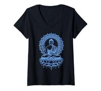 Women's Medicine Buddha Blue Mandala Tibetan Buddhist Deity V-Neck T-Shirt