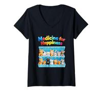 Women's Medicine for Happiness Daily Cat Kitten Pill Box Pet Lover V-Neck T-Shirt