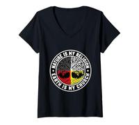 Womens Medicine Wheel Tree Indigenous Nature is My Religion V-Neck T-Shirt