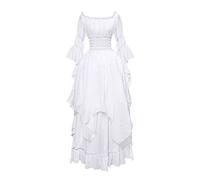 Womens Medieval Costume Dress 18th Century Style Lone Sleeve Renaissance Halloween Costumes Sale Clearance Sexy Plus Size Princess Dress Steampunk Bellatrix Witches Costume White