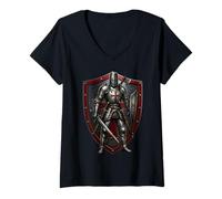 Women's Medieval Crusader Templar Cross Distressed V-Neck T-Shirt