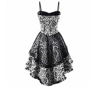 Women's Medieval Dress, Black Renaissance Dress, Gothic Dresses, Vintage Lace Maxi Dress, Trumpet Sleeves, Smocked Waist, Party Dresses, Off-the-Shoulder Colourblock Lace-Up Dress, Medieval