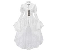 Womens Medieval Dress Costume Halloween Pirate Peasant Long Sleeve Cold Shoulder Elastic Waist Vampire Smocked Maxi Steampunk Gothic Dresses Punk Cosplay Irish Dress, White, XL