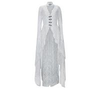 Women's Medieval Dress Halloween Gothic Costume Long Sleeve Lace-Up Off the Shoulder Pirate Cosplay Party Maxi Adult Vampire Lolita Steampunk Irish Victorian Dress, White, S