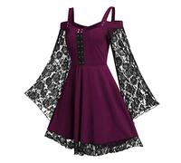 Women's Medieval Dress with Flare Sleeves - Gothic Lace Dress, Steampunk Off-the-Shoulder Strapless Dress for Carnival Cosplay Costume Halloween Prom Courtyard Renaissance Victorian