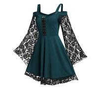 Women's Medieval Dress with Flare Sleeves - Gothic Lace Dress, Steampunk Off-the-Shoulder Strapless Dress for Carnival Cosplay Costume Halloween Prom Courtyard Renaissance Victorian