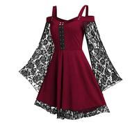 Women's Medieval Dress with Flare Sleeves - Gothic Lace Dress, Steampunk Off-the-Shoulder Strapless Dress for Carnival Cosplay Costume Halloween Prom Courtyard Renaissance Victorian