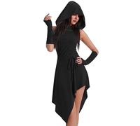 Women's Medieval Dress with Hood Long Asymmetrical Gothic Victorian Renaissance Steampunk Costume Halloween Pirate Costume Carnival Costume Mysterious Assassin Costume