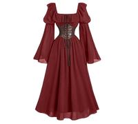 Womens Medieval Dresses Flare Sleeve Midi Corset Traditional Irish Dress Fairy Costume Renaissance Cosplay Fancy Dresses Pirate Gothic Punk Halloween Costumes Prom Christmas Clothes for Birthdays