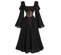 Womens Medieval Dresses Flare Sleeve Midi Corset Traditional Irish Dress Fairy Costume Renaissance Cosplay Fancy Dresses Pirate Gothic Punk Halloween Costumes Prom Christmas Clothes for Birthdays