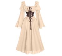 Womens Medieval Dresses Flare Sleeve Midi Corset Traditional Irish Dress Fairy Costume Renaissance Cosplay Fancy Dresses Pirate Gothic Punk Halloween Costumes Prom Christmas Clothes for Birthdays