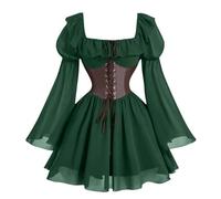 Womens Medieval Dresses Flare Sleeve Mini Corset Dress Traditional Irish Dress Fairy Costume Renaissance Elf Ear Costume Elvish Cosplay Halloween Fancy Dresses Pirate Costumes Army Green