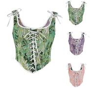 Womens Medieval Floral Printed Corset Top Sale Clearance Ladies Sexy Satin Underwear Steampunk Bustiers Lace Up Boned Lingerie Brocade Basque Overbust Corsets Burlesque Body Shaper Clubwear Shapewear