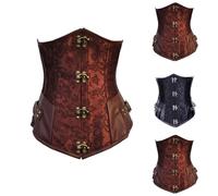 Womens Medieval Gothic Underbust, Ladies Jacquard Bustiers Lace Up Boned Corsets Buckle Belt Tunic Waist Cincher, Renaissance Victorian Corset Tops Vintage Bodysuit Pirate Cosplay Halloween Costumes