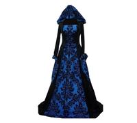 Women's Medieval Hooded Fancy Dress Velvet Cape Halloween Vampire Witch Costume Punk Traditional Women Cosplay Teen Girls Bell Sleeve Steampunk Clothes Gothic Outfit Gown, Blue, 3XL
