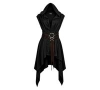 Women's Medieval Hooded Surcoat Tunic Sleeveless Tabard | Distressed Hem, Wasteland, Post-Apocalyptic, Ranger Vest, Renaissance, Halloween Fantasy Ren Faire Cosplay