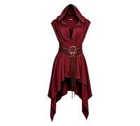Women's Medieval Hooded Surcoat Tunic Sleeveless Tabard | Distressed Hem, Wasteland, Post-Apocalyptic, Ranger Vest, Renaissance, Halloween Fantasy Ren Faire Cosplay