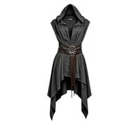 Women's Medieval Hooded Surcoat Tunic Sleeveless Tabard | Distressed Hem, Wasteland, Post-Apocalyptic, Ranger Vest, Renaissance, Halloween Fantasy Ren Faire Cosplay