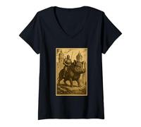 Womens Medieval Knight Riding a Boar Fantasy Surreal Wild Pig Rider V-Neck T-Shirt