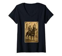 Womens Medieval Knight Riding a Doberman Dog Fantasy Surreal Rider V-Neck T-Shirt