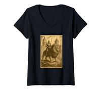 Womens Medieval Knight Riding a Lion Fantasy Art Surreal Rider V-Neck T-Shirt
