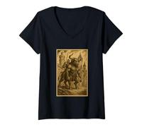 Womens Medieval Knight Riding a Minotaur Fantasy Art Surreal Rider V-Neck T-Shirt
